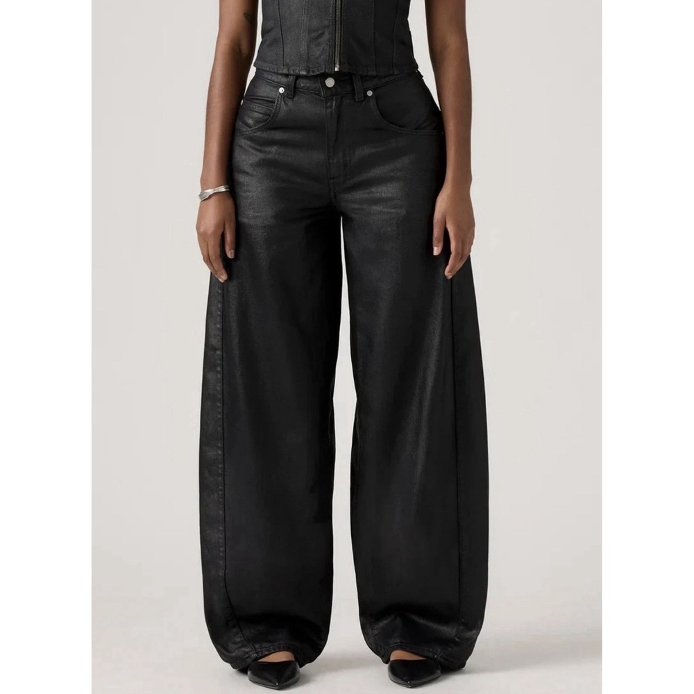 Levis SUPER BAGGY BARREL Jeans Women's 24x32 Wide Leg Black Coated Denim NWT